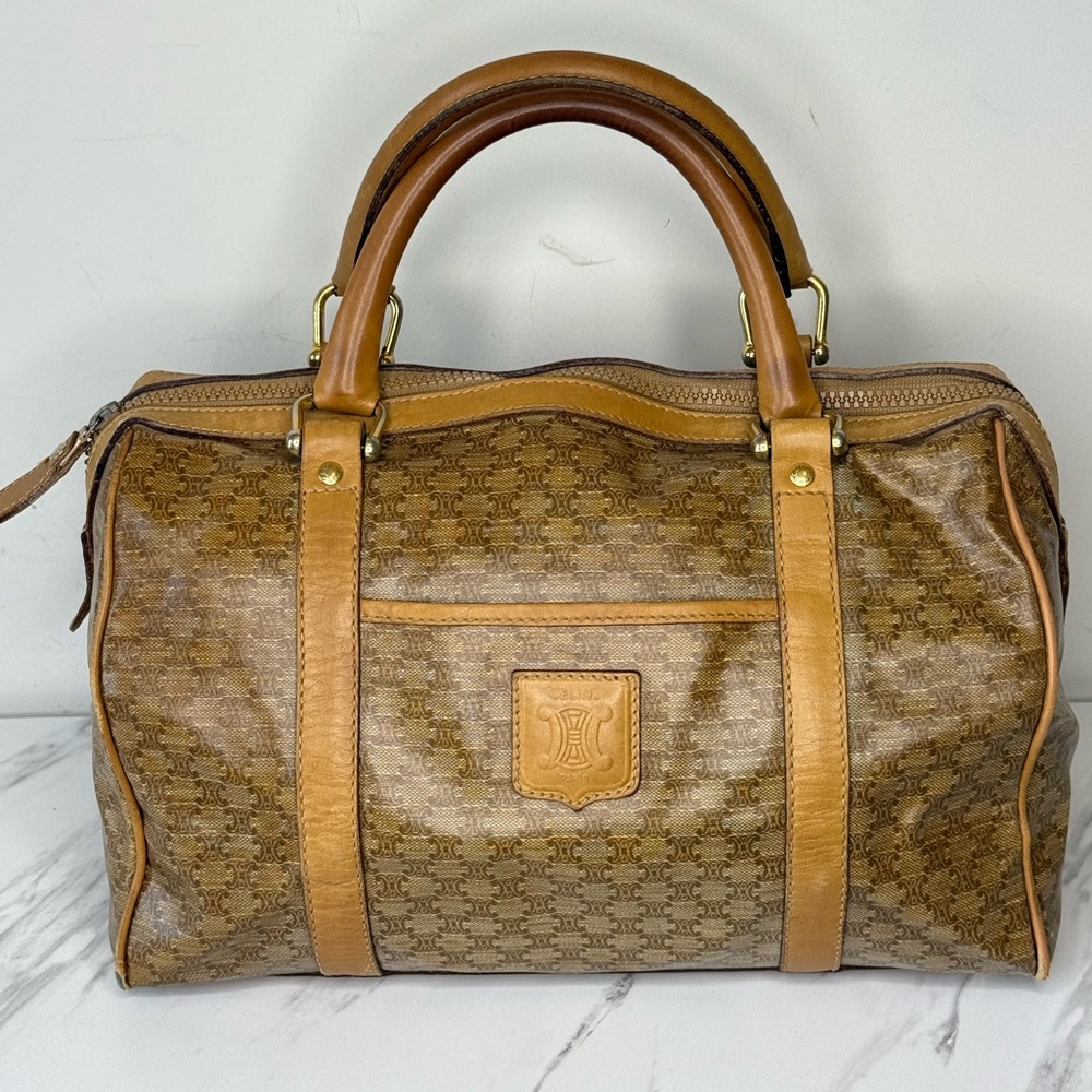 CELINE Logo Boston Macadam Hand Bag PVC